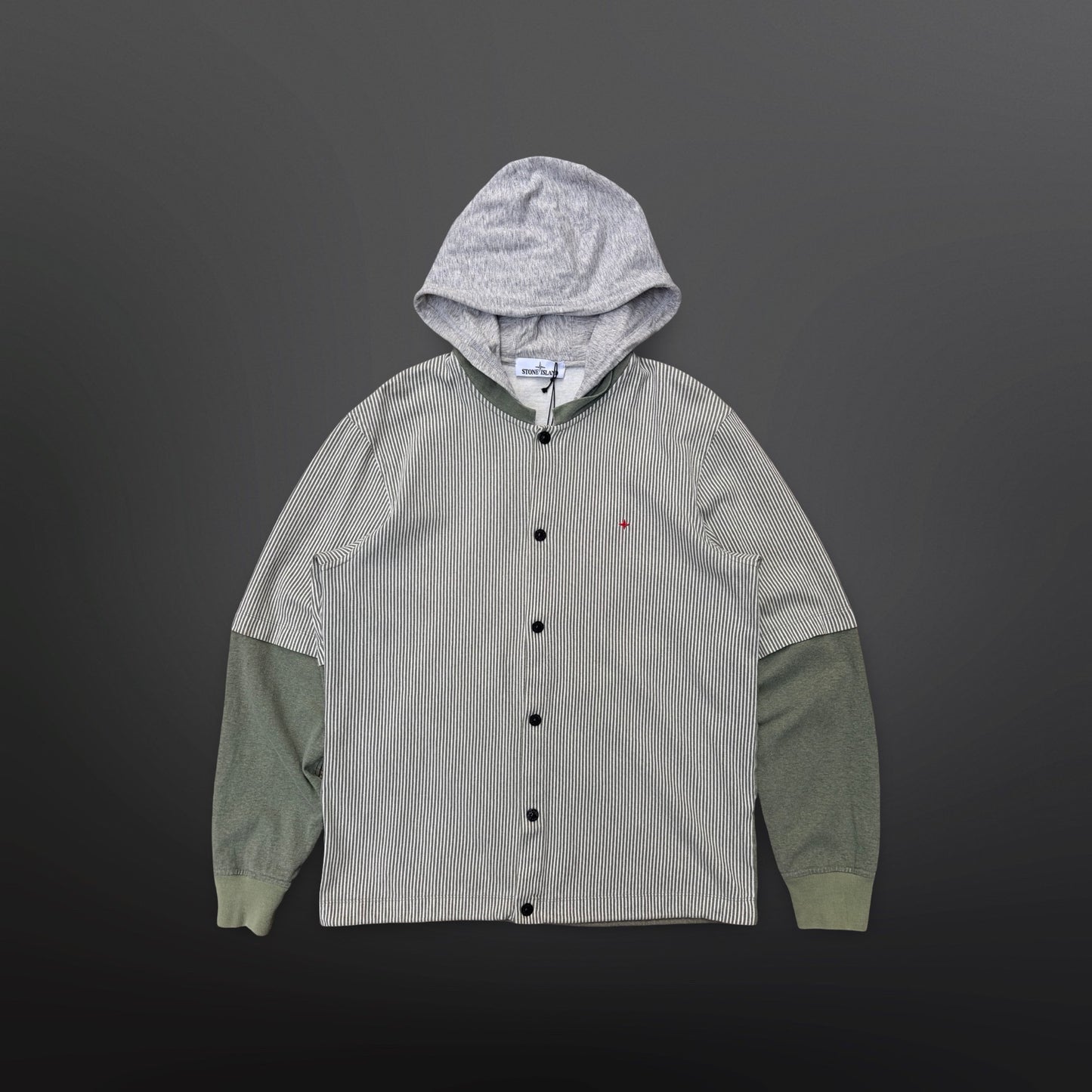 Stone Island Marina Hooded Overshirt – Green/Stripe – Large