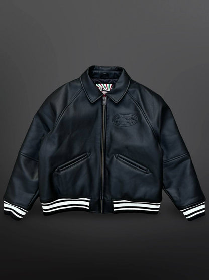 Corteiz Leather Jacket L Large Læderjakke i Sort