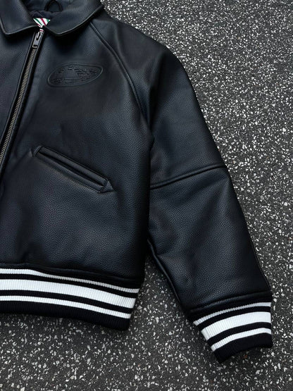 Corteiz Leather Jacket L Large Læderjakke i Sort