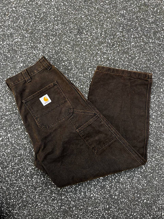 Vintage Carhartt WIP bukser jeans arbejdsbukser baggy jeans OG single knee pant i brun i S Small