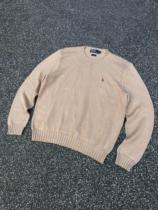 Brugt Used Vintage sweater fra Polo Ralph Lauren i beige Old money style XL