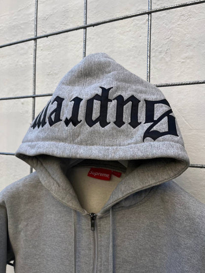 Supreme Old English Zip Up Hoodie Hættetrøje med Lynlås i Grå L large