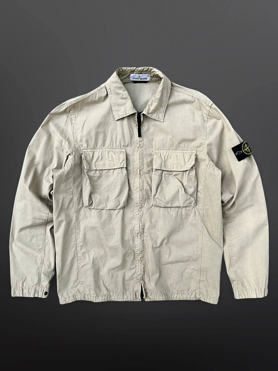 Stone Island Overshirt Skjorte Med Lynlås L Large Beige Brugt Used