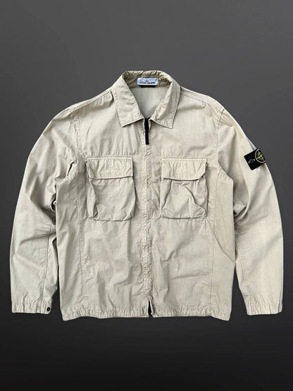 Stone Island Overshirt Skjorte Med Lynlås L Large Beige Brugt Used