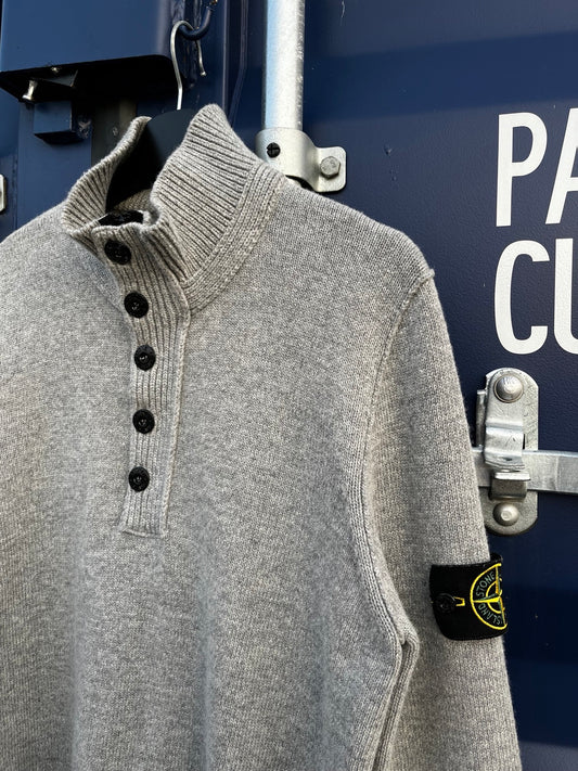 Vintage uld sweater/zip 1/3 fra Stone Island i grå størrelse L large