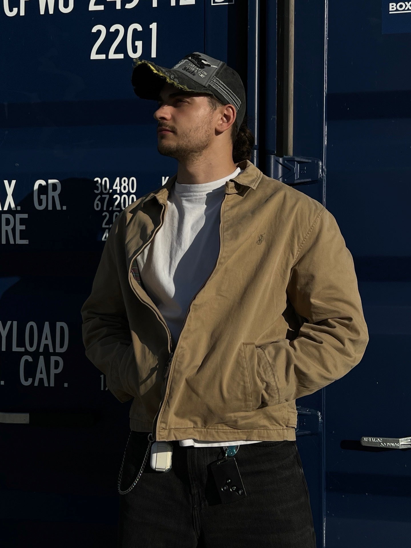 Brugt Used Vintage Polo Ralph Lauren Harrington jakke / jacket i beige / brun L large