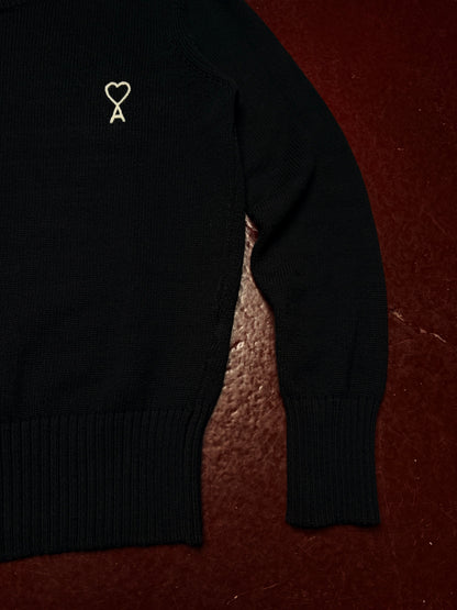 AMI Paris Ami de Coeur Wool Crewneck Sweater – Black – Size S