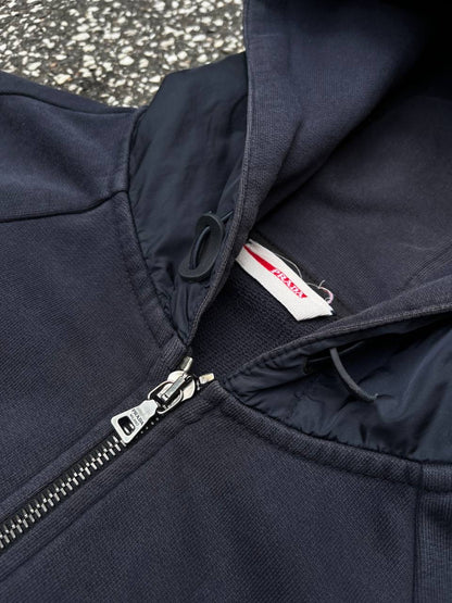 Prada Zip Nylon Hood 2012 Large Navy Vintage Zip Hoodie Zip Up