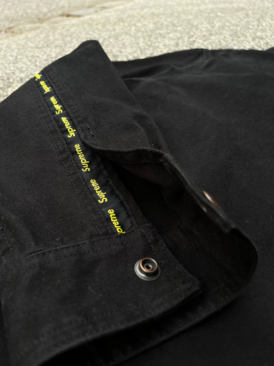 Supreme Work Jacket Skjorte Shirt med Supreme Tape Logo M Medium Brugt Used