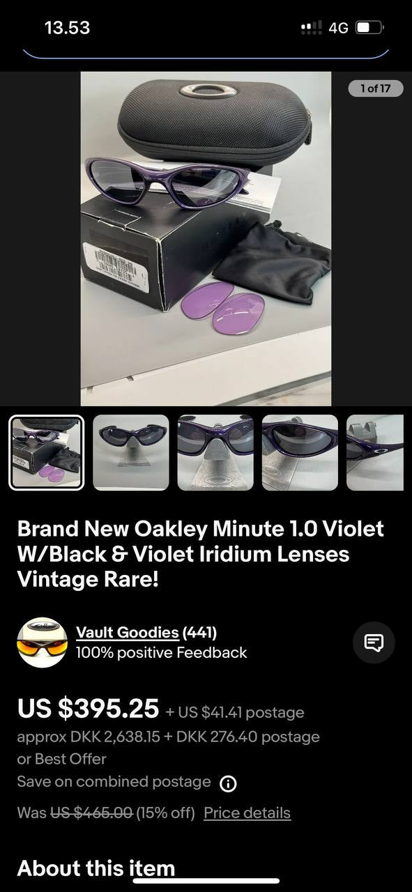 Brugte Oakley Minute 1.0 Violet
W/Black & Violet Iridium Lenses
Vintage Rare!
