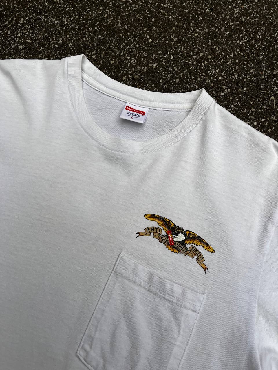 Supreme T-shirt X Anti Skateboards Hero Eagle SS16 L Large Hvid White