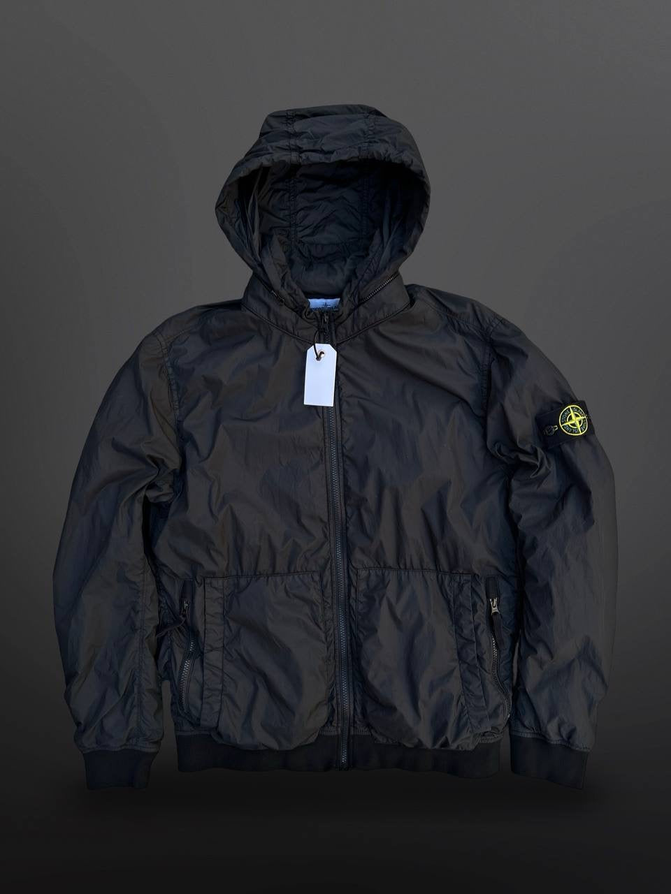 Stone Island Jakke Sommerjakke Garment Dyed Crinkle Reps Ny i Sort L Large