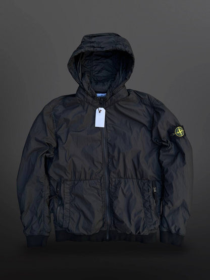 Stone Island Jakke Sommerjakke Garment Dyed Crinkle Reps Ny i Sort L Large