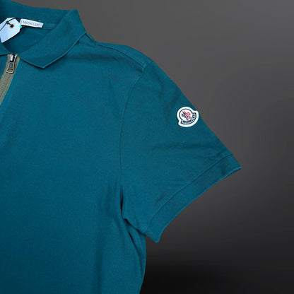 Moncler Zip SS Polo – Grøn Teal Str. XL