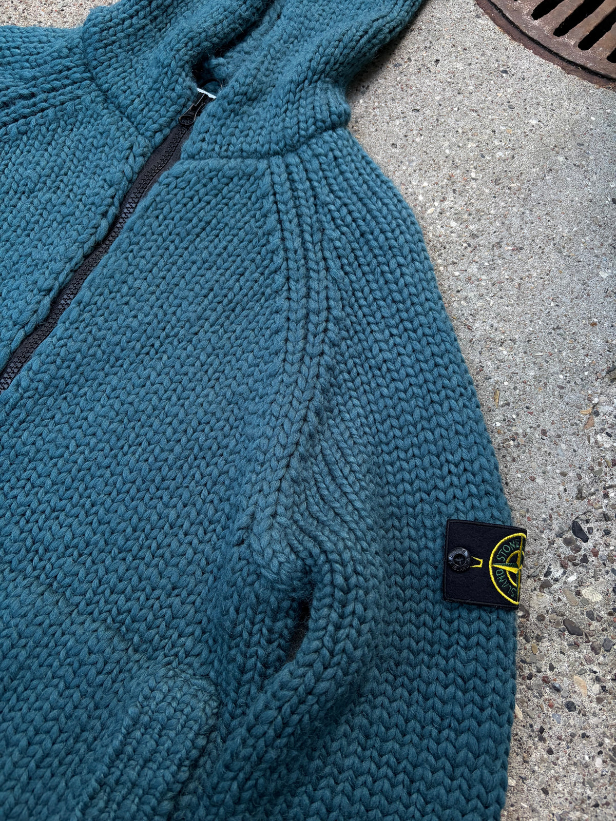 Stone Island 544D4 Hooded Wool Knit Cardigan – Dark Teal Green – Large