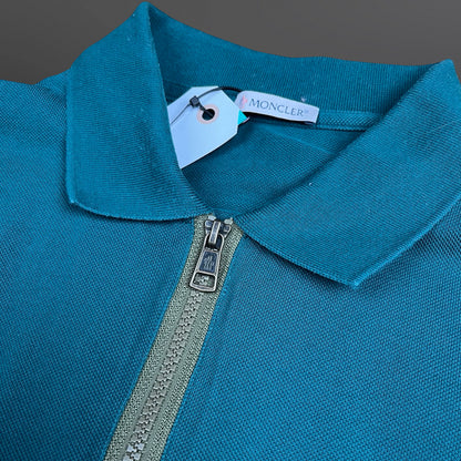 Moncler Zip SS Polo – Grøn Teal Str. XL
