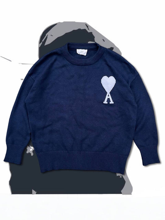 Brugt Used Ami Paris Strik Trøje Sweater i S small Herre mørkeblå Navy Alexandre Mattiussi