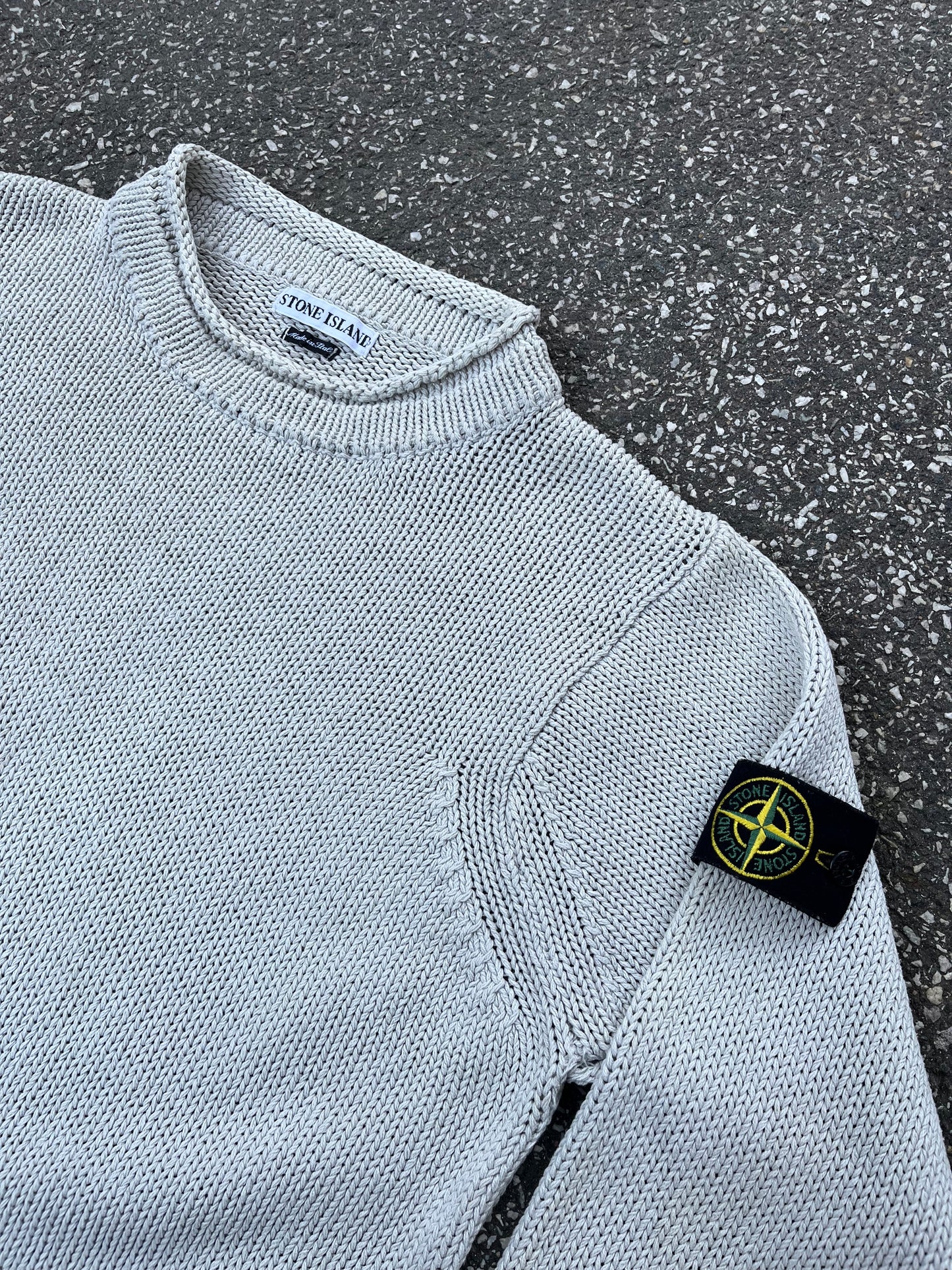 Stone Island Knit Sweater Lys Grå Beige Str. L – Vintage 2000