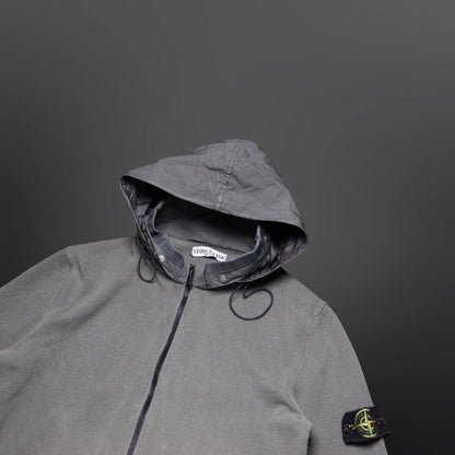 Stone Island Vintage Zip Cardigan med skjult hætte – grå XL