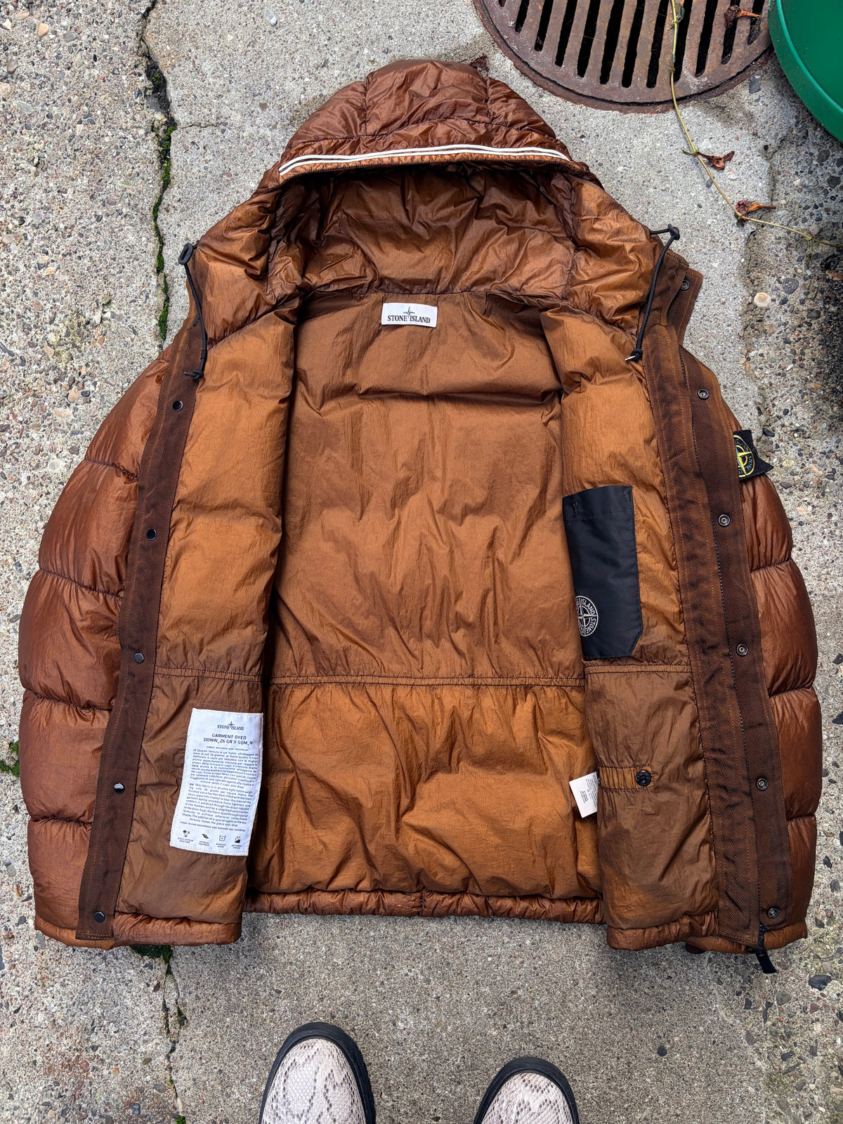 Stone Island Garment Dyed Down 26 GR x SQM-N – Kobberbrun dunjakke – Large