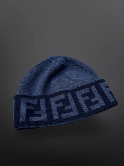 Fendi Beanie Hue 100% Uld Wool Navy M/L