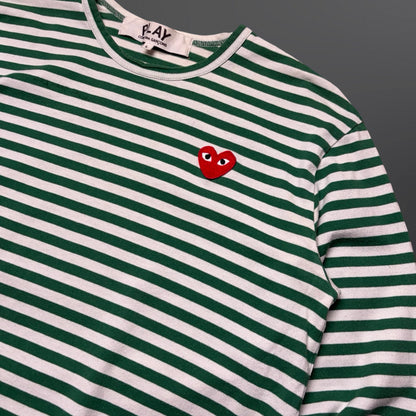 Comme des Garçons PLAY Striped Longsleeve – Green/White – Large (dame L Large / herre S-M)