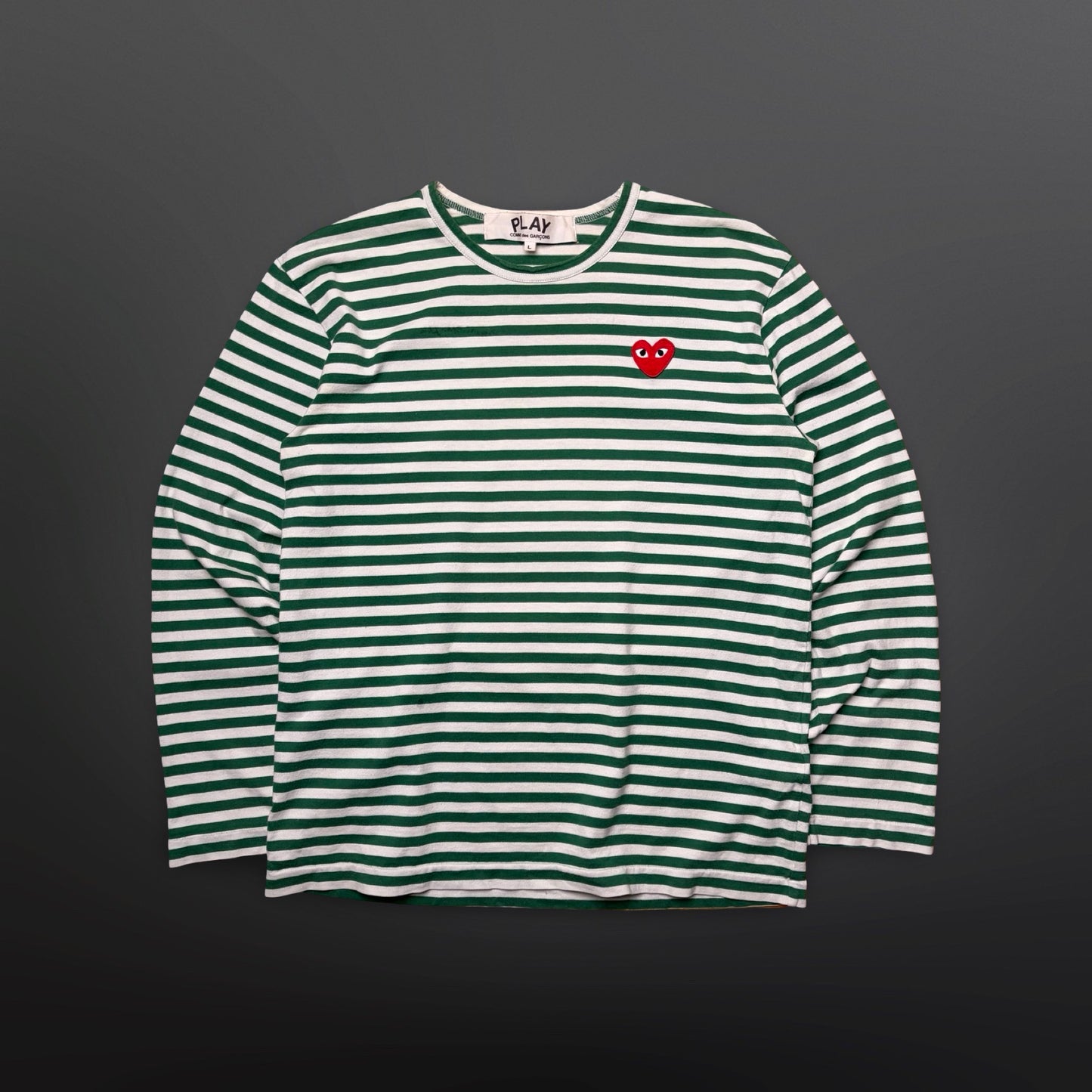Comme des Garçons PLAY Striped Longsleeve – Green/White – Large (dame L Large / herre S-M)