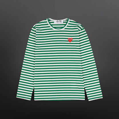Comme des Garçons PLAY Striped Longsleeve – Green/White – Large (dame L Large / herre S-M)