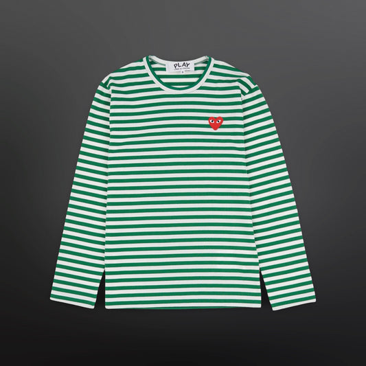 Comme des Garçons PLAY Striped Longsleeve – Green/White – Large (dame L Large / herre S-M)