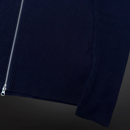 Stone Island Ribbed Cotton Zip Cardigan – Navy – Small