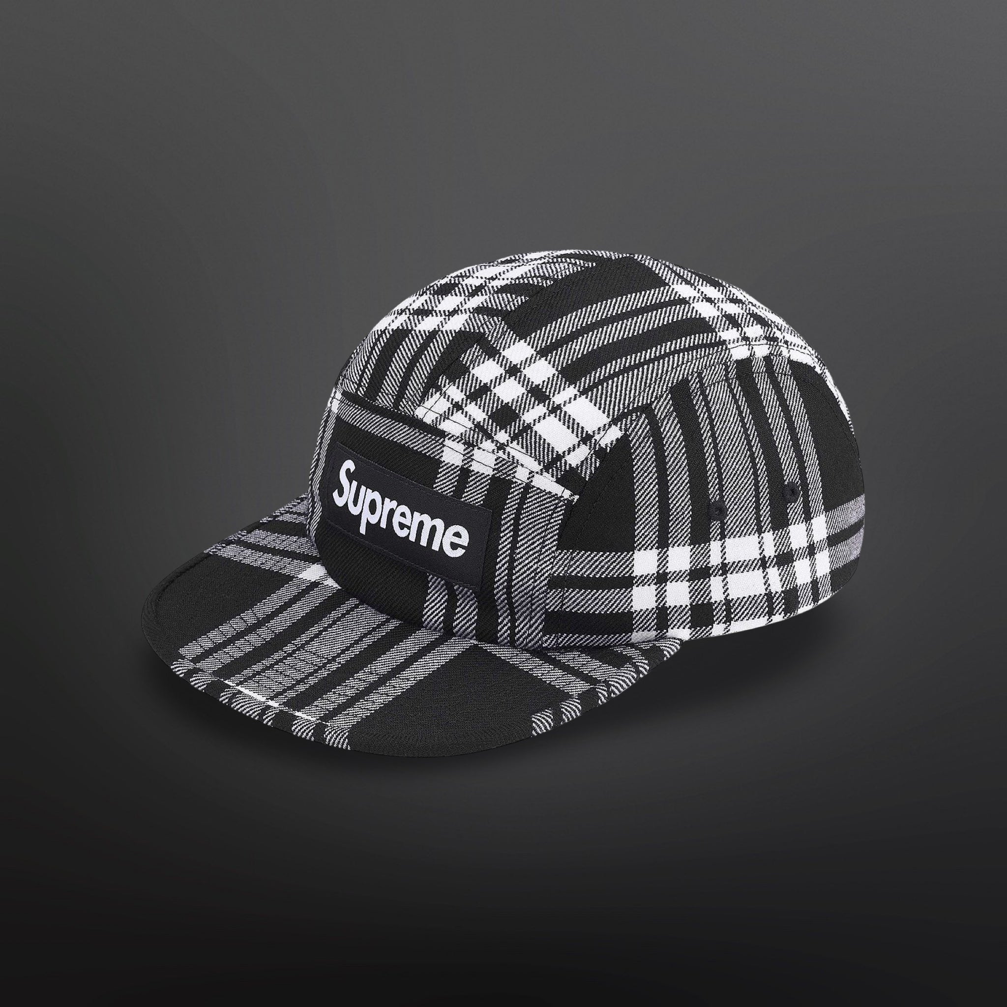Supreme Plaid Camp Cap – Black / White Brand New – supersaelger