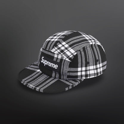 Supreme Plaid Camp Cap – Black / White Brand New