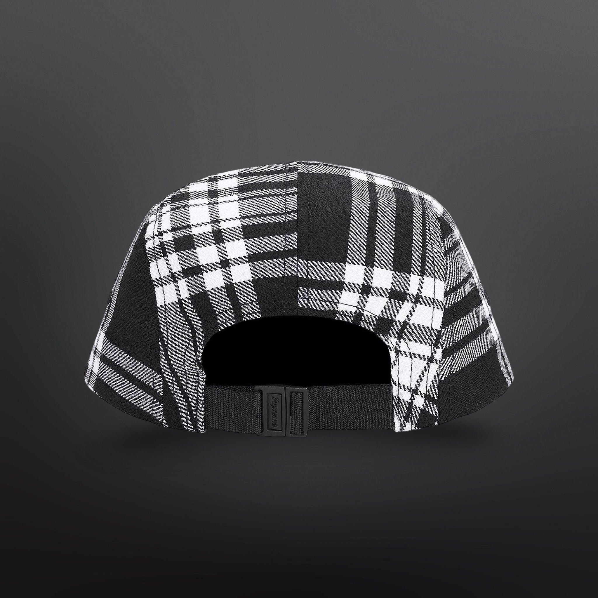 Supreme Plaid Camp Cap – Black / White Brand New