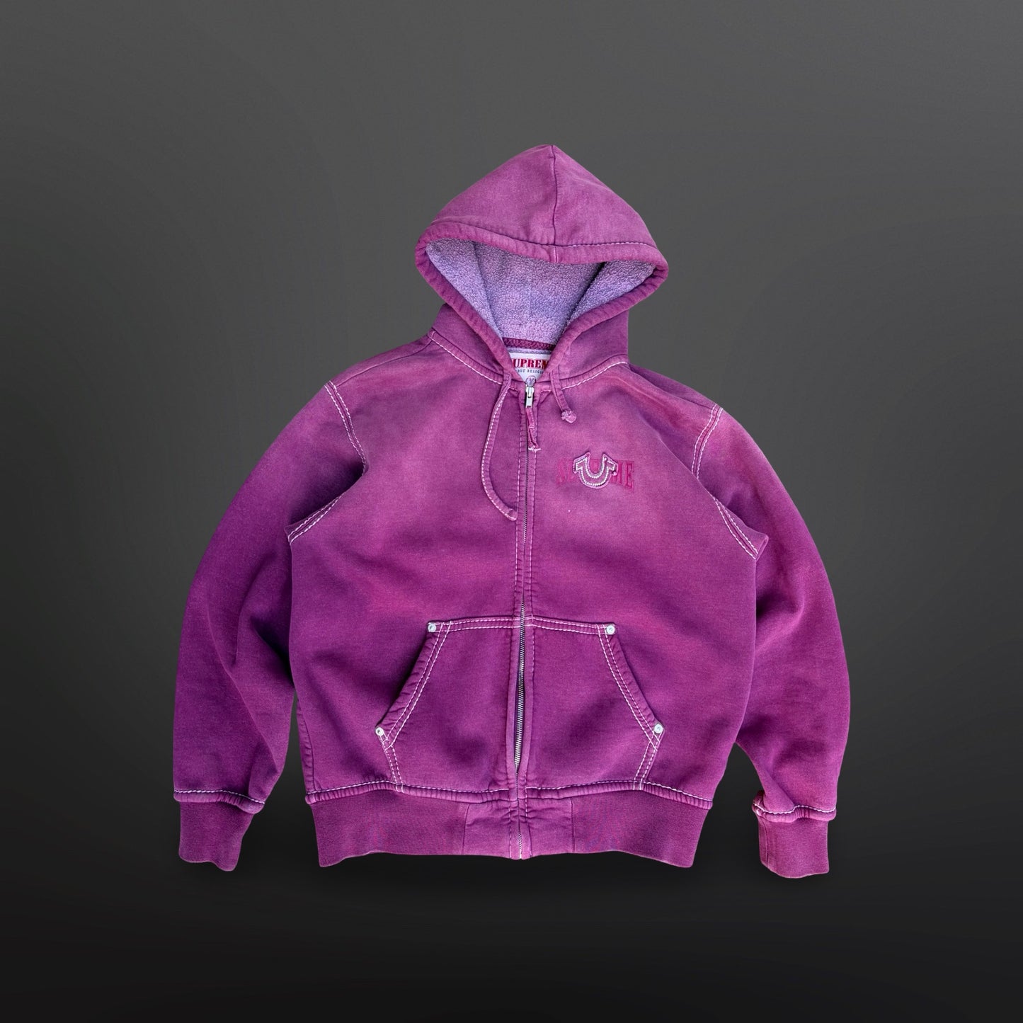 Supreme x True Religion Zip Hoodie Lilla Small – Rhinestone Logo