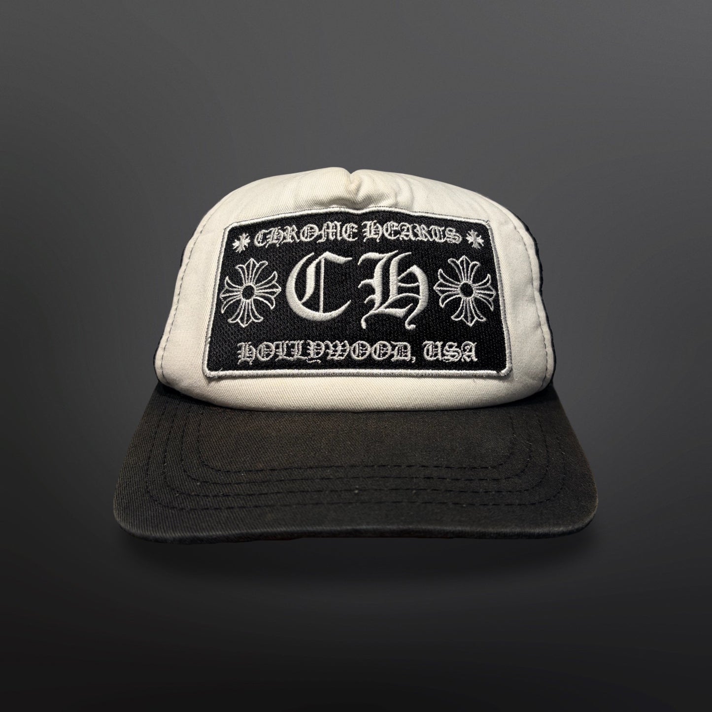 Chrome Hearts CH Hollywood Trucker Cap – Black / White