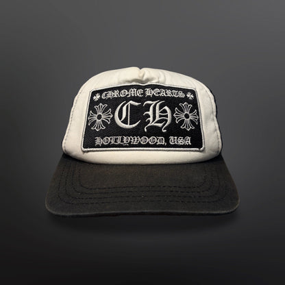 Chrome Hearts CH Hollywood Trucker Cap – Black / White