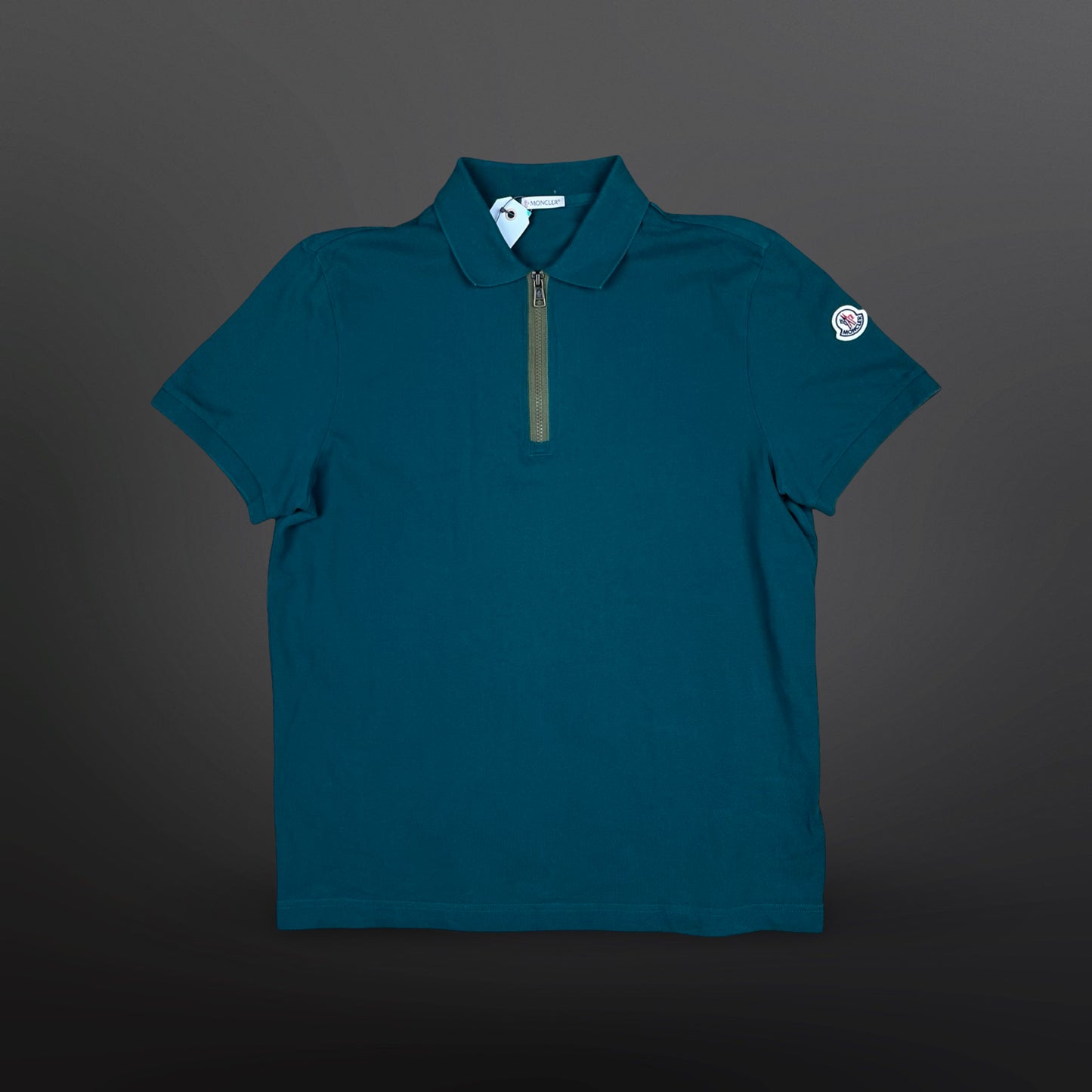 Moncler Zip SS Polo – Grøn Teal Str. XL