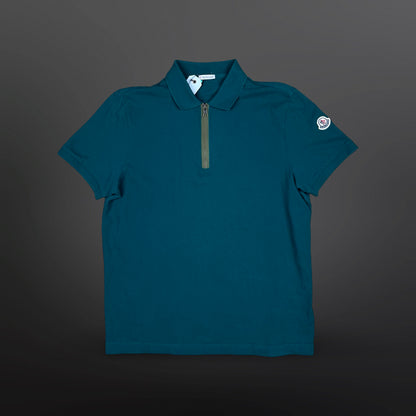 Moncler Zip SS Polo – Grøn Teal Str. XL