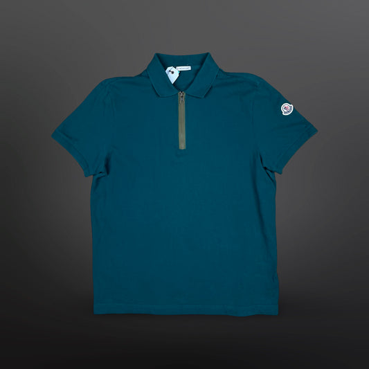 Moncler Zip SS Polo – Grøn Teal Str. XL