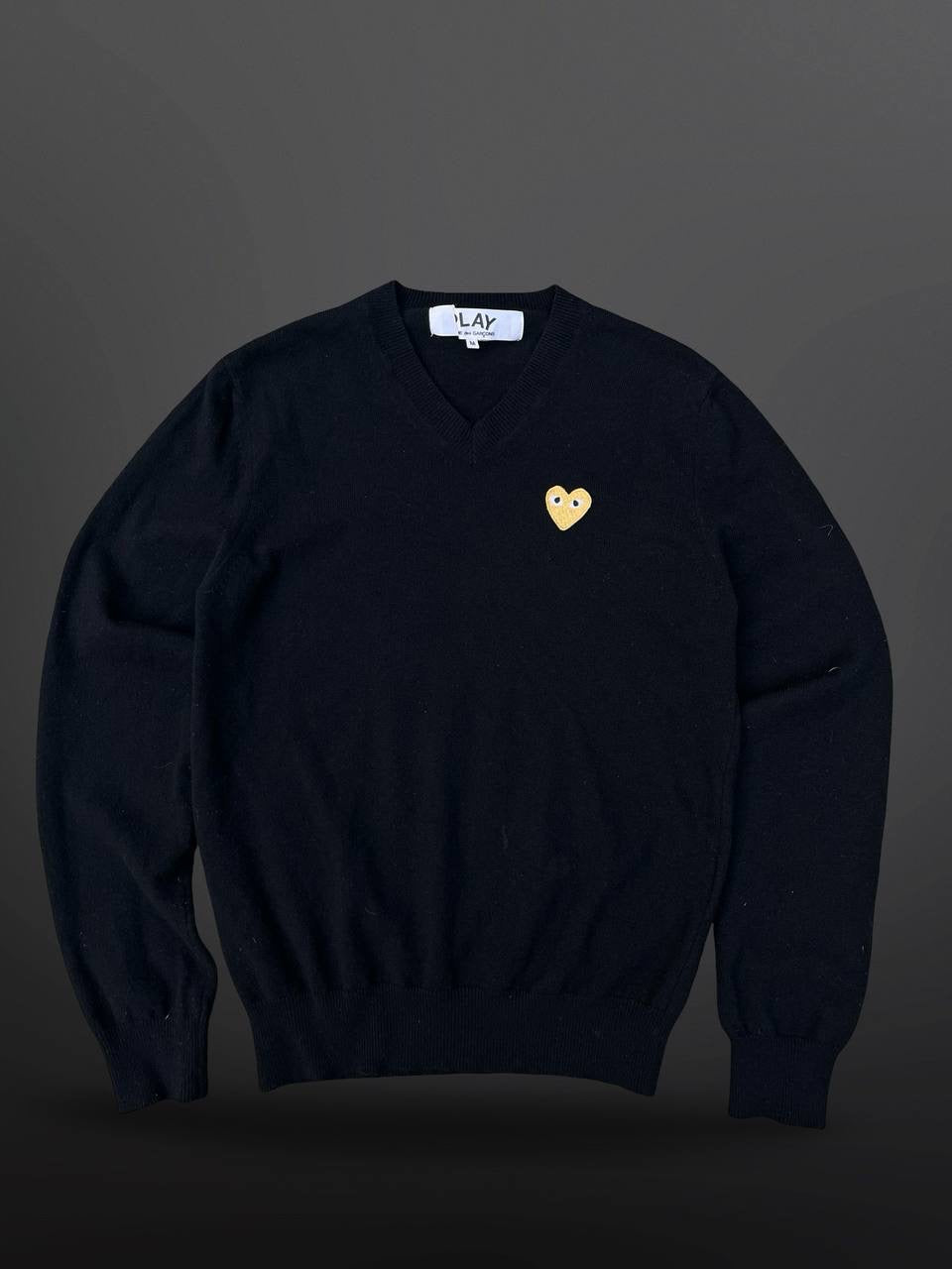 Play Comme Des Garçons Uld Trøje Sweater M Medium Sort Black V neck