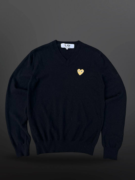Play Comme Des Garçons Uld Trøje Sweater M Medium Sort Black V neck