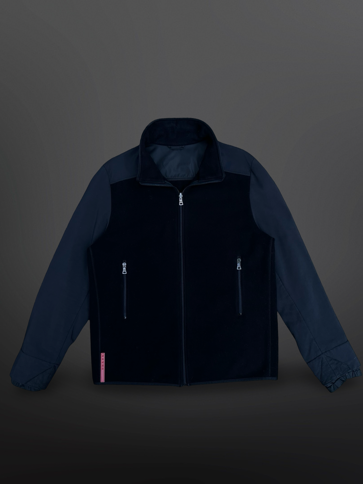 Prada Fleece Nylon Jakke 50 L Large Sort Made In Italy