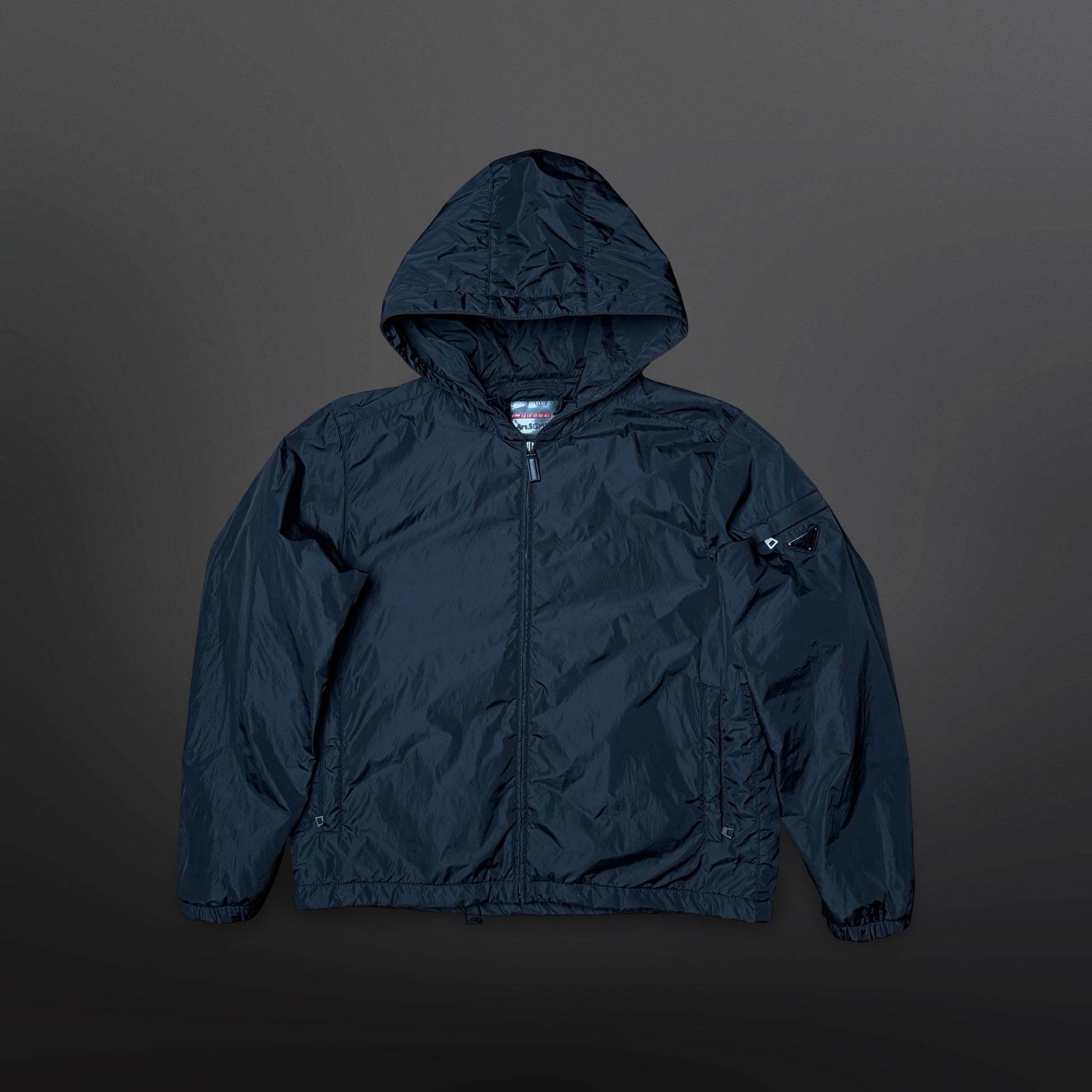 Prada Jacket Jakke L Large Grå Sort Triangle Logo Forårsjakke