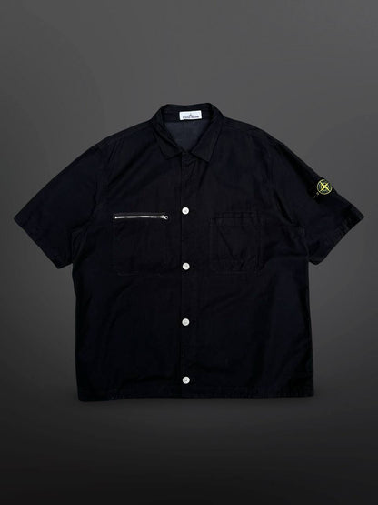 Stone Island Skjorte Kortærmet Sort Black XXL Sommerskjorte Overshirt Med Badge 
