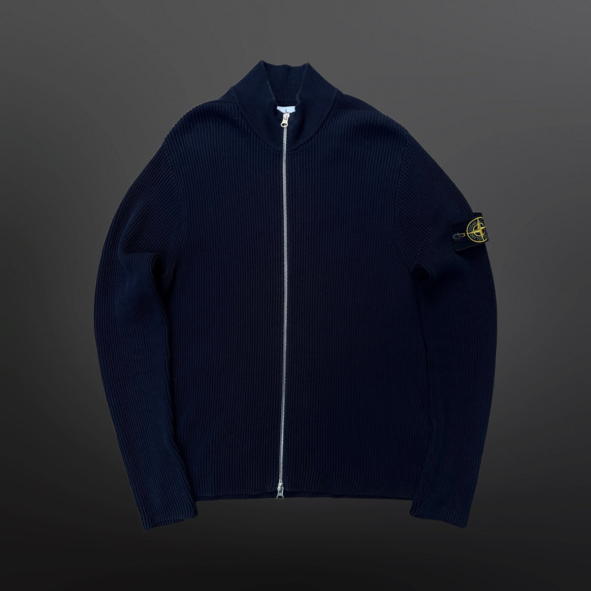 Stone Island Ribbed Cotton Zip Cardigan – Navy – Small