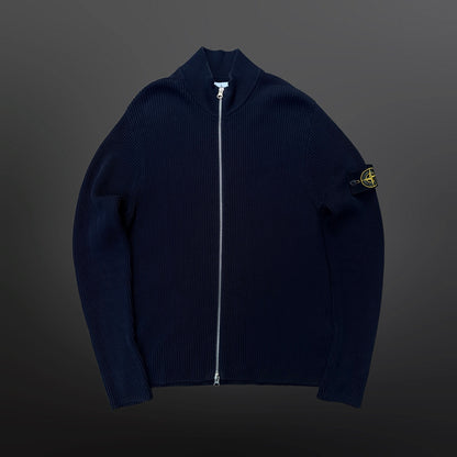Stone Island Ribbed Cotton Zip Cardigan – Navy – Small