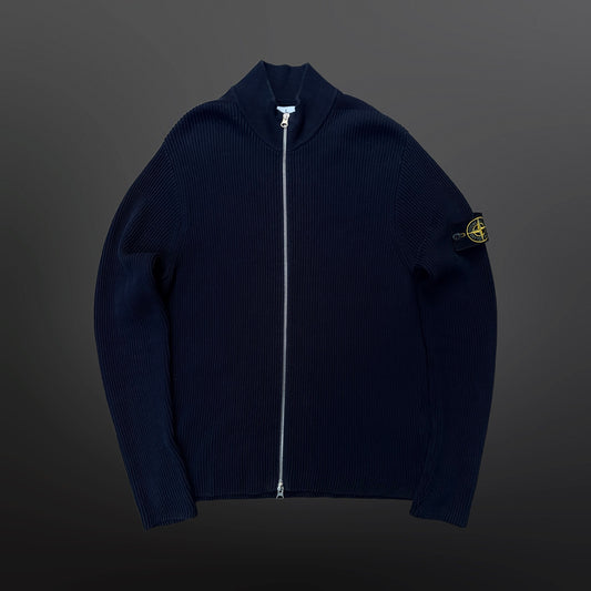 Stone Island Ribbed Cotton Zip Cardigan – Navy – Small