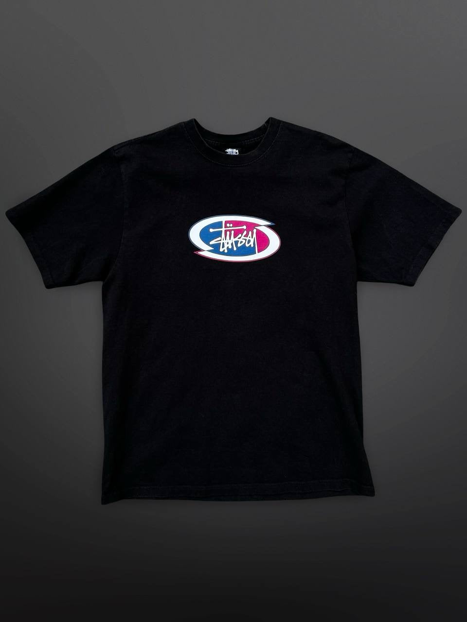 Stussy Split Oval Tee T-Shirt Black Sort Made In Guatemala M Medium 