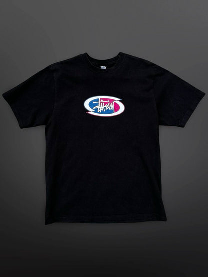 Stussy Split Oval Tee T-Shirt Black Sort Made In Guatemala M Medium 
