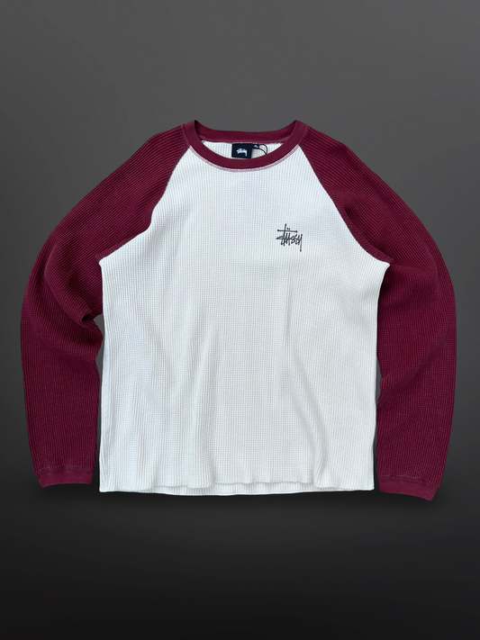 Stussy Sweatshirt Basic Thermal 2 Tone – Off White Burgundy – Str. XL – Helt Ny med Tags